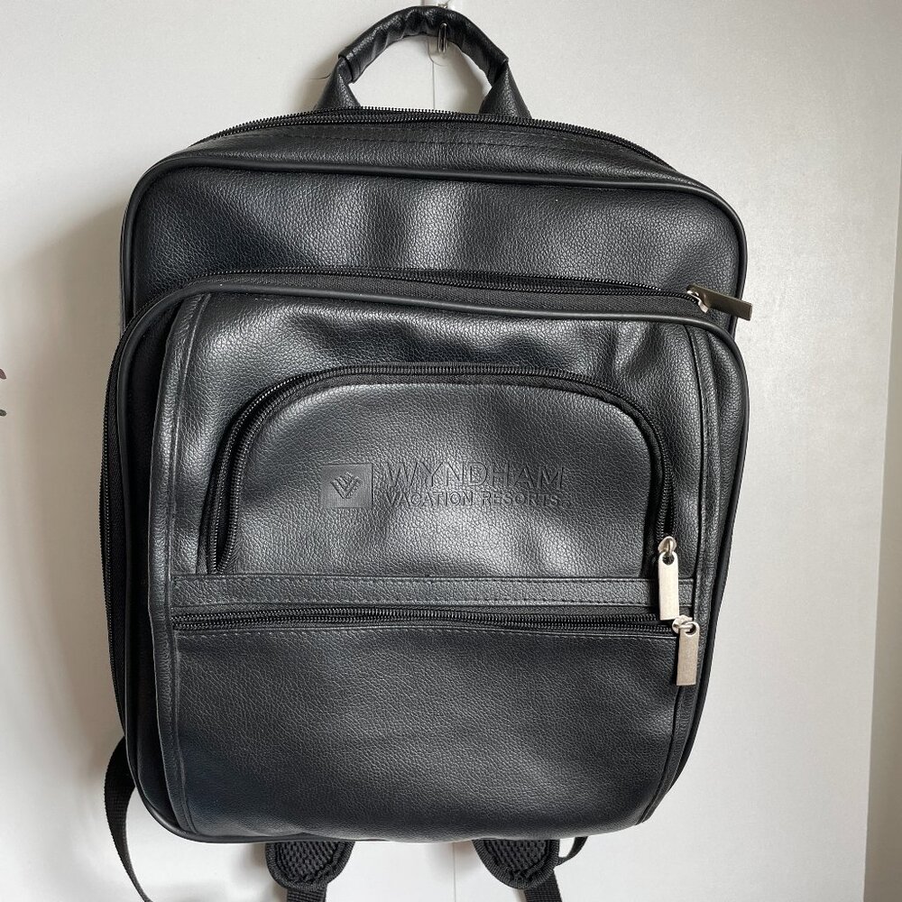 Black faux leather backpack